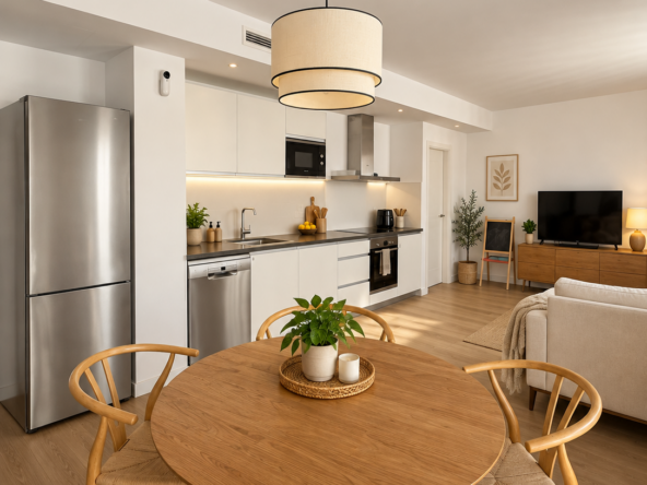 Cocina integrada en el salón de piso en Palma