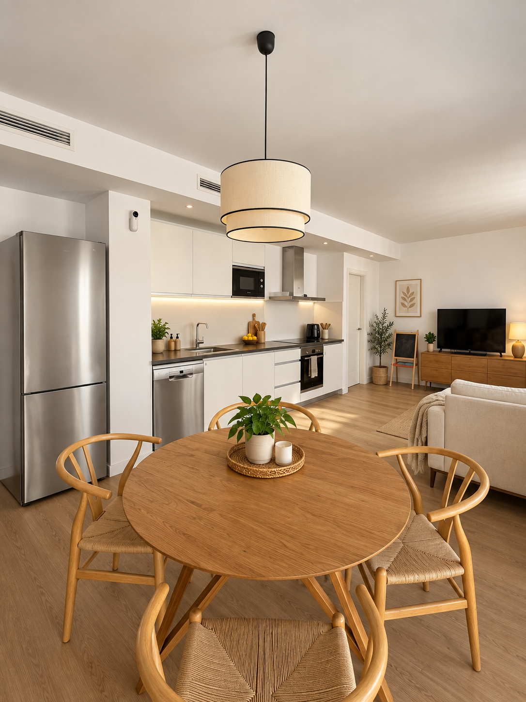 Cocina integrada en el salón de piso en Palma